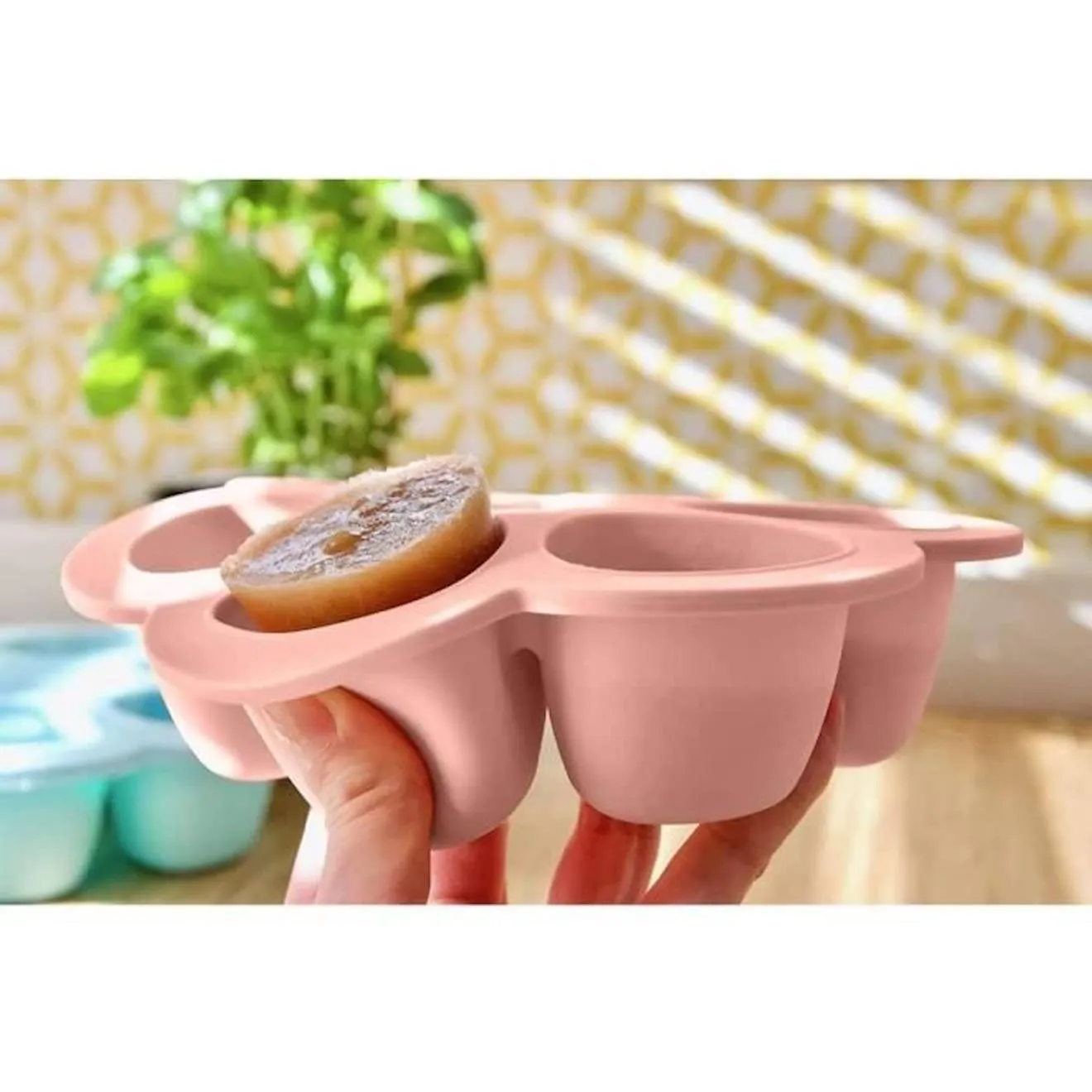 BEABA Multiportions en silicone de qualité premium, résistance thermique, couvercle hermétique, Fabriqué en Italie, 6x90 ml rose