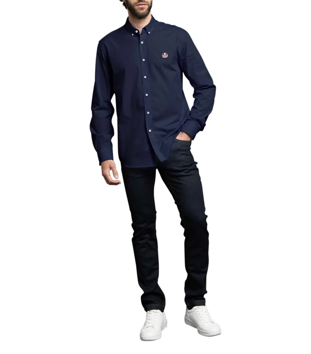 Chemise ajustée Delahaye avec manches longues et col américain bleu marine