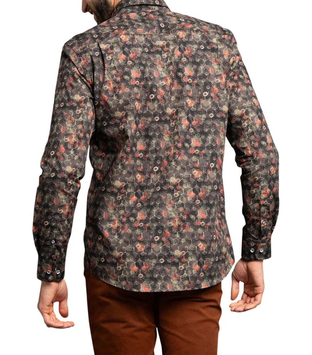Chemise ajustée Delahaye avec manches longues et col américain marron