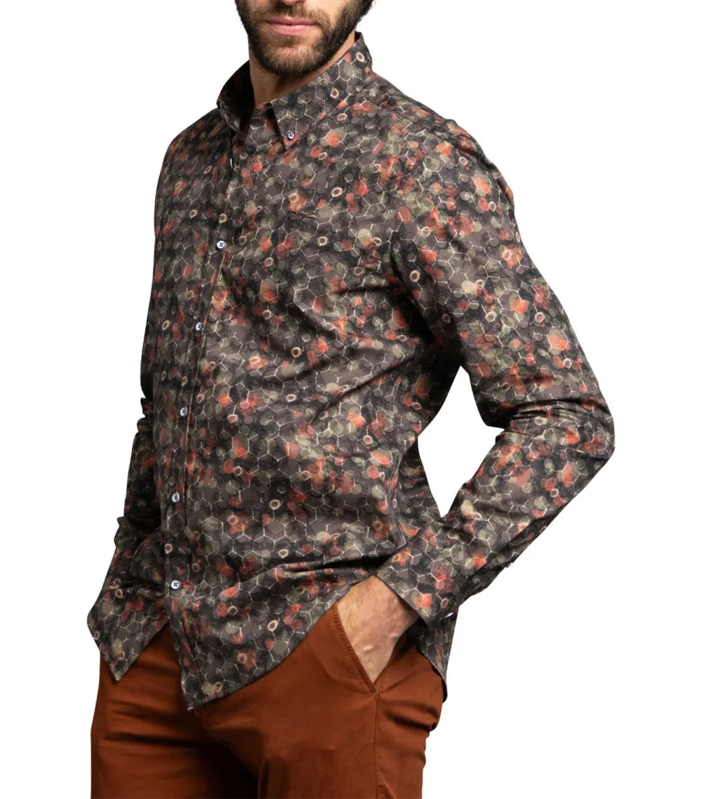 Chemise ajustée Delahaye avec manches longues et col américain marron