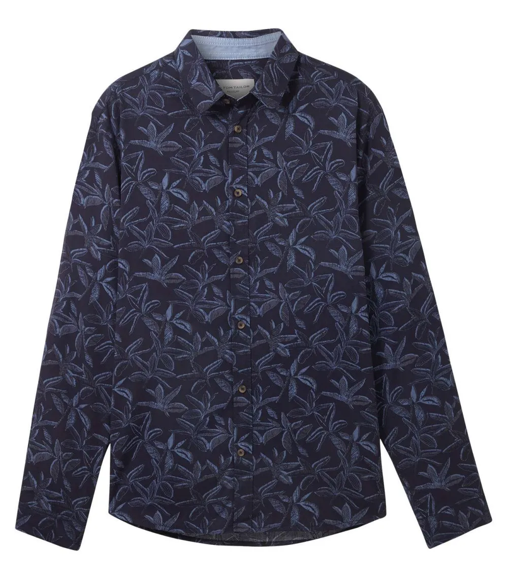 Chemise avec une fermeture boutonée et des boutons Tom Tailor bleu bleu marine