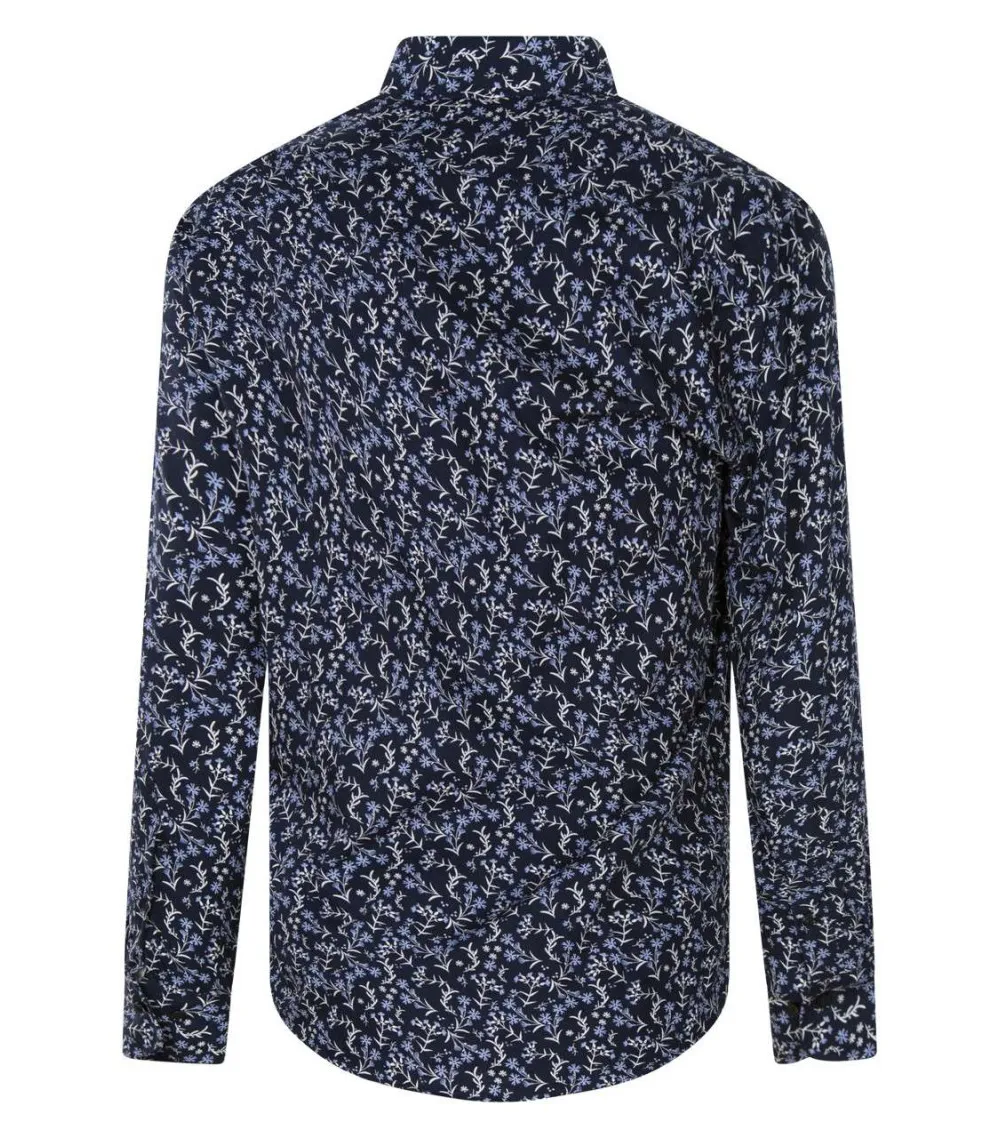 Chemise Cardin Sportswear en coton col français bleu marine liberty