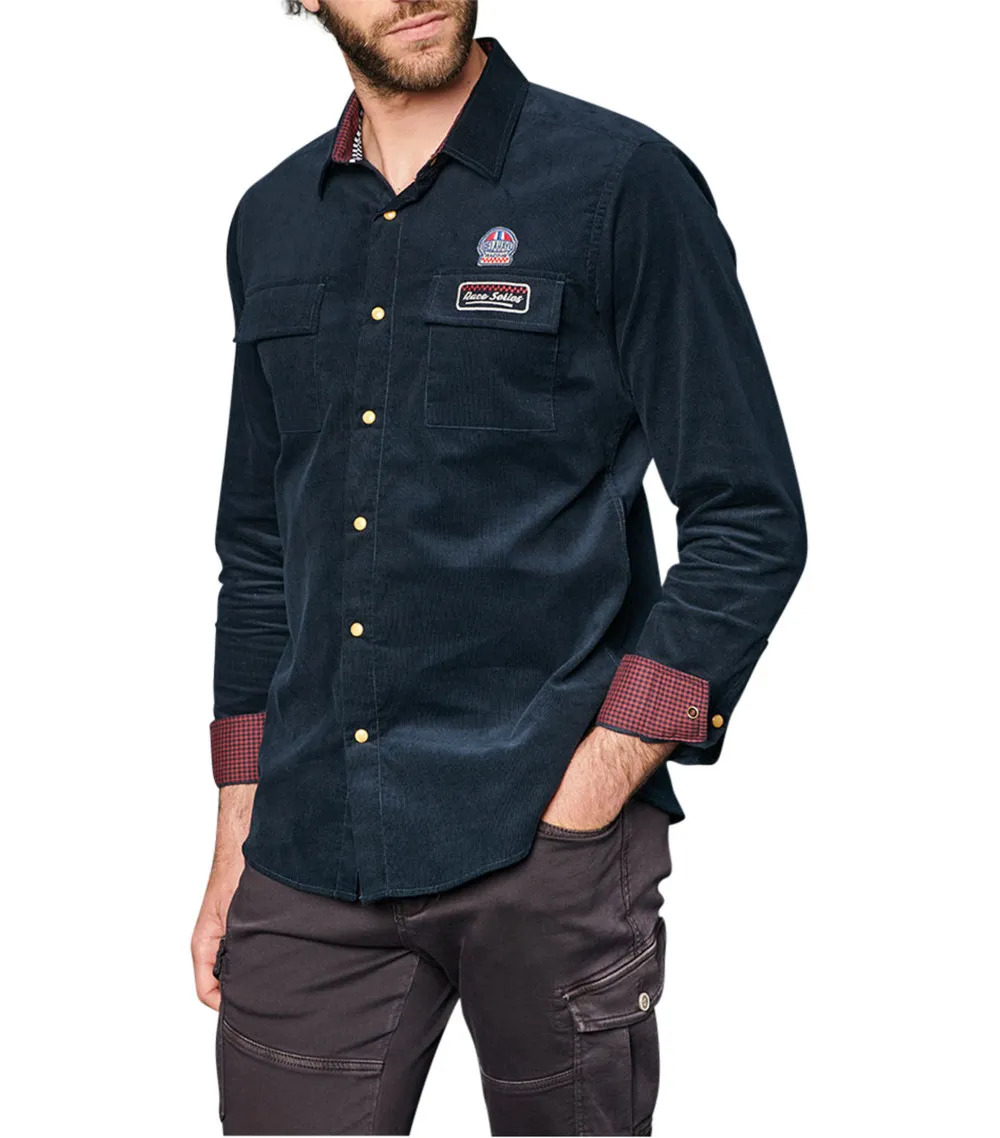 Chemise coupe ajustée à col français Delahaye en coton bleu marine