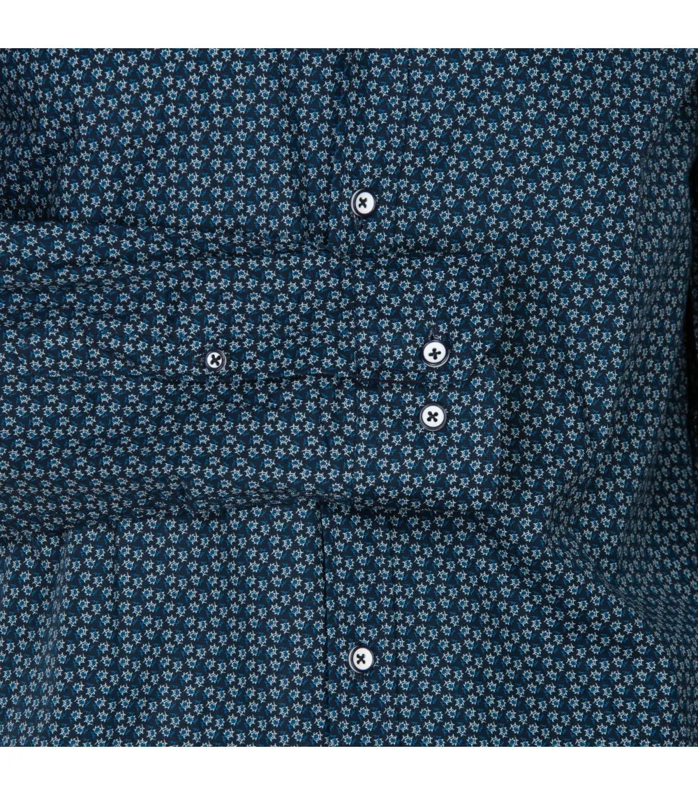 Chemise Delahaye en coton avec manches longues et col français bleu nuit
