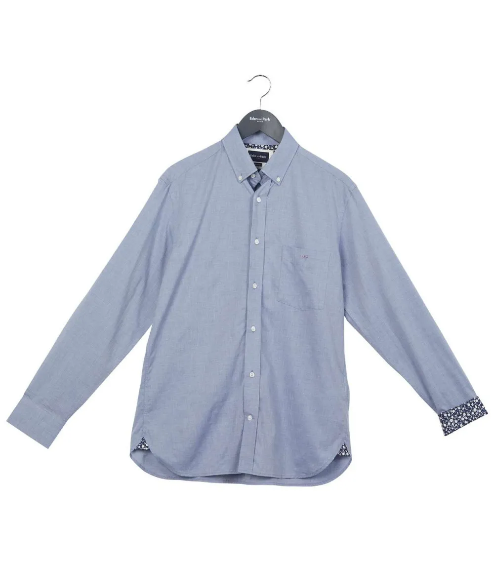 Chemise Eden Park coton avec manches longues et col boutonné bleue