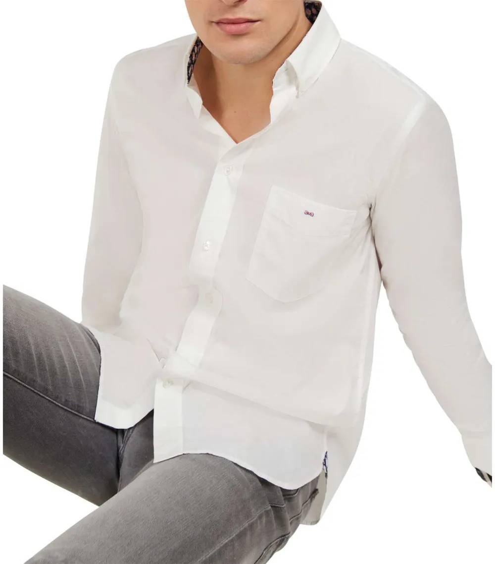 Chemise Eden Park coton avec manches longues et col français écrue