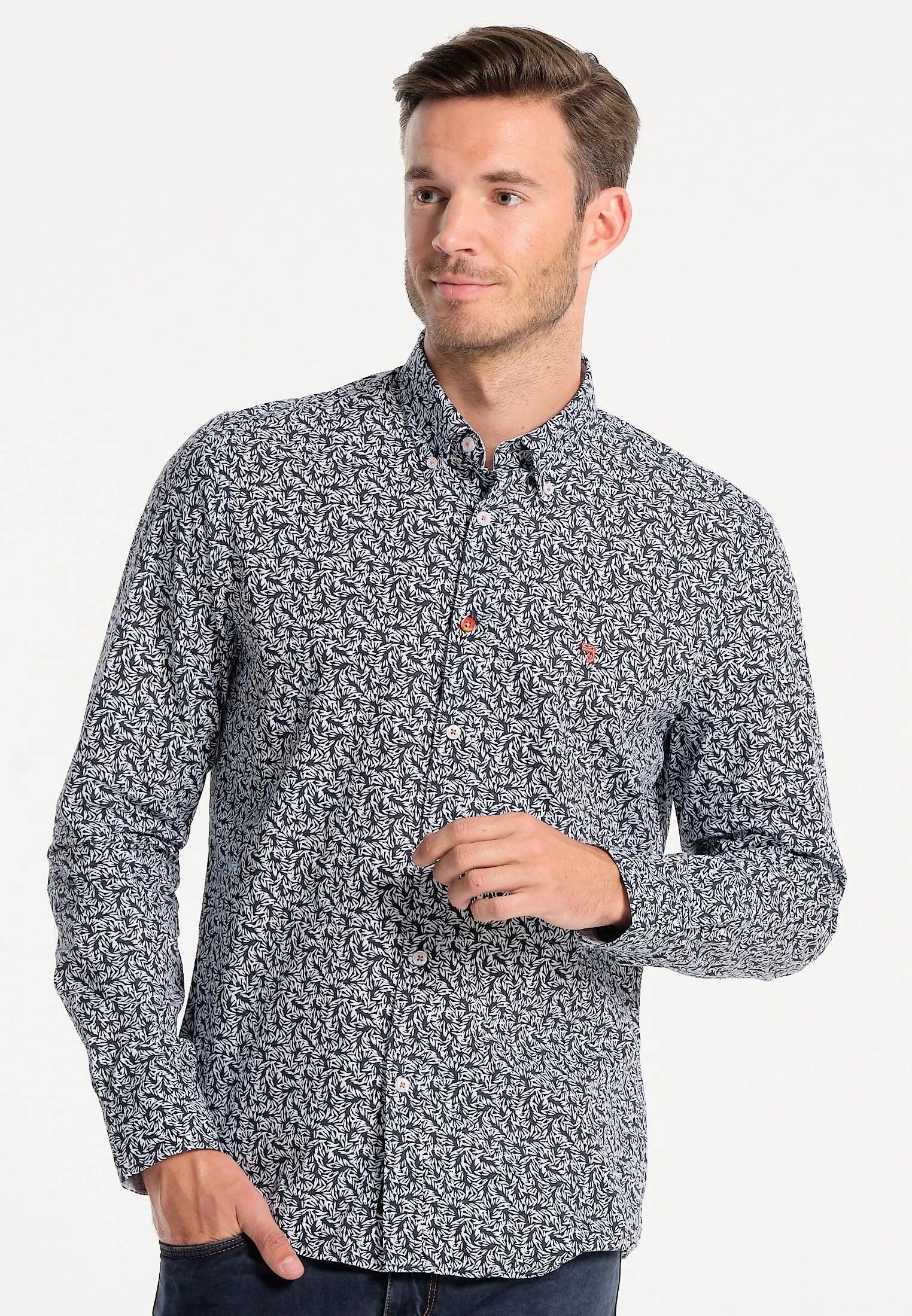Chemise homme bleu marine avec feuille