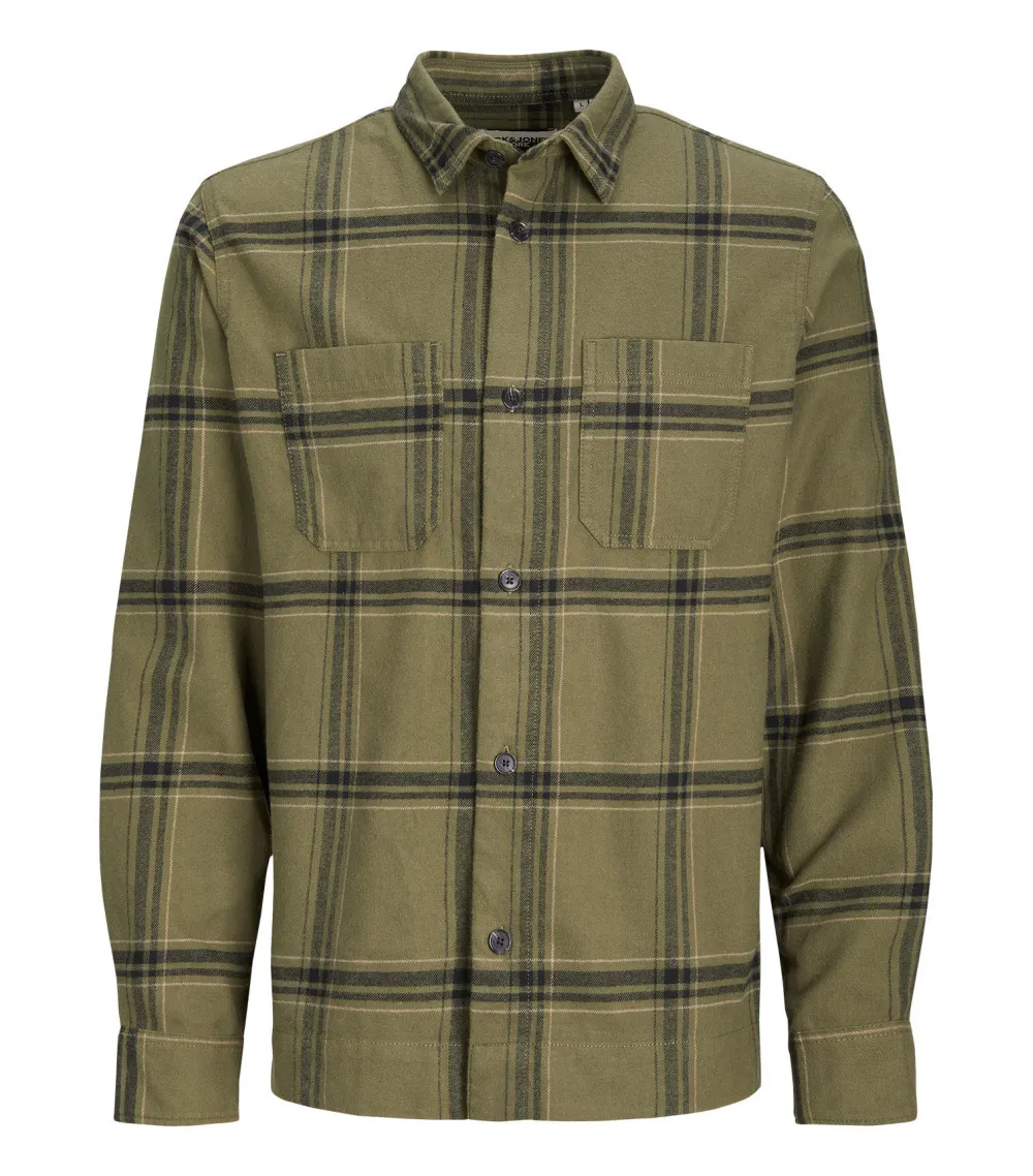 Chemise Jack & Jones + Grande Taille avec manches longues et col américain olive carreaux