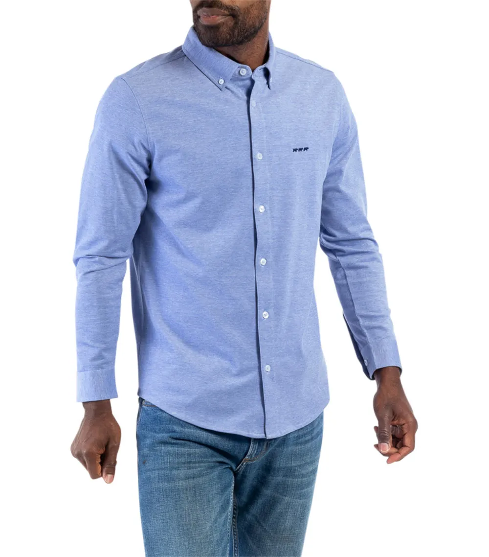 Chemise Mise au Green en coton avec manches longues et col américain bleu ciel