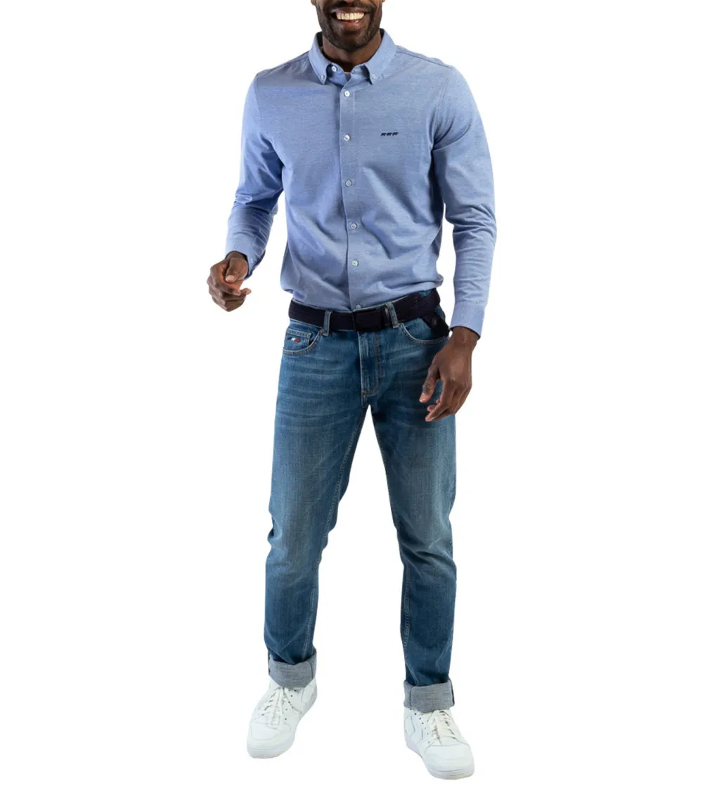 Chemise Mise au Green en coton avec manches longues et col américain bleu ciel