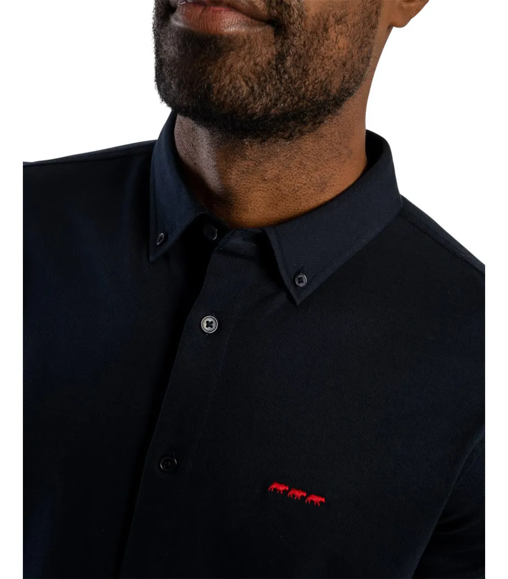 Chemise Mise au Green en coton avec manches longues et col américain marine