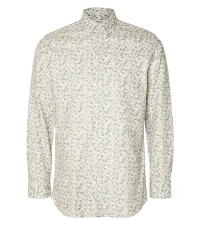 Chemise Selected en coton avec manches longues et col français beige liberty