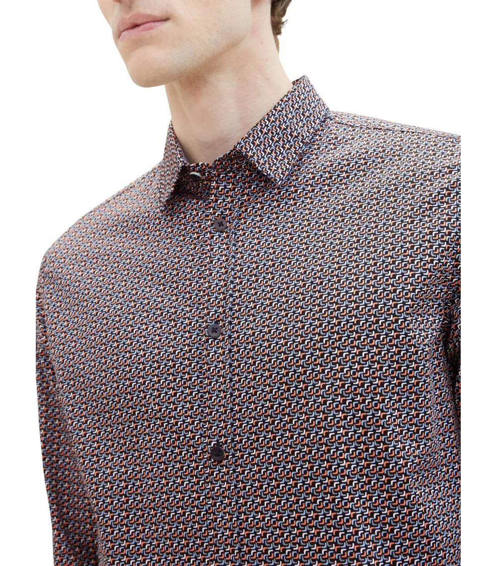 Chemise Tom Tailor en coton avec manches longues et col français  marine