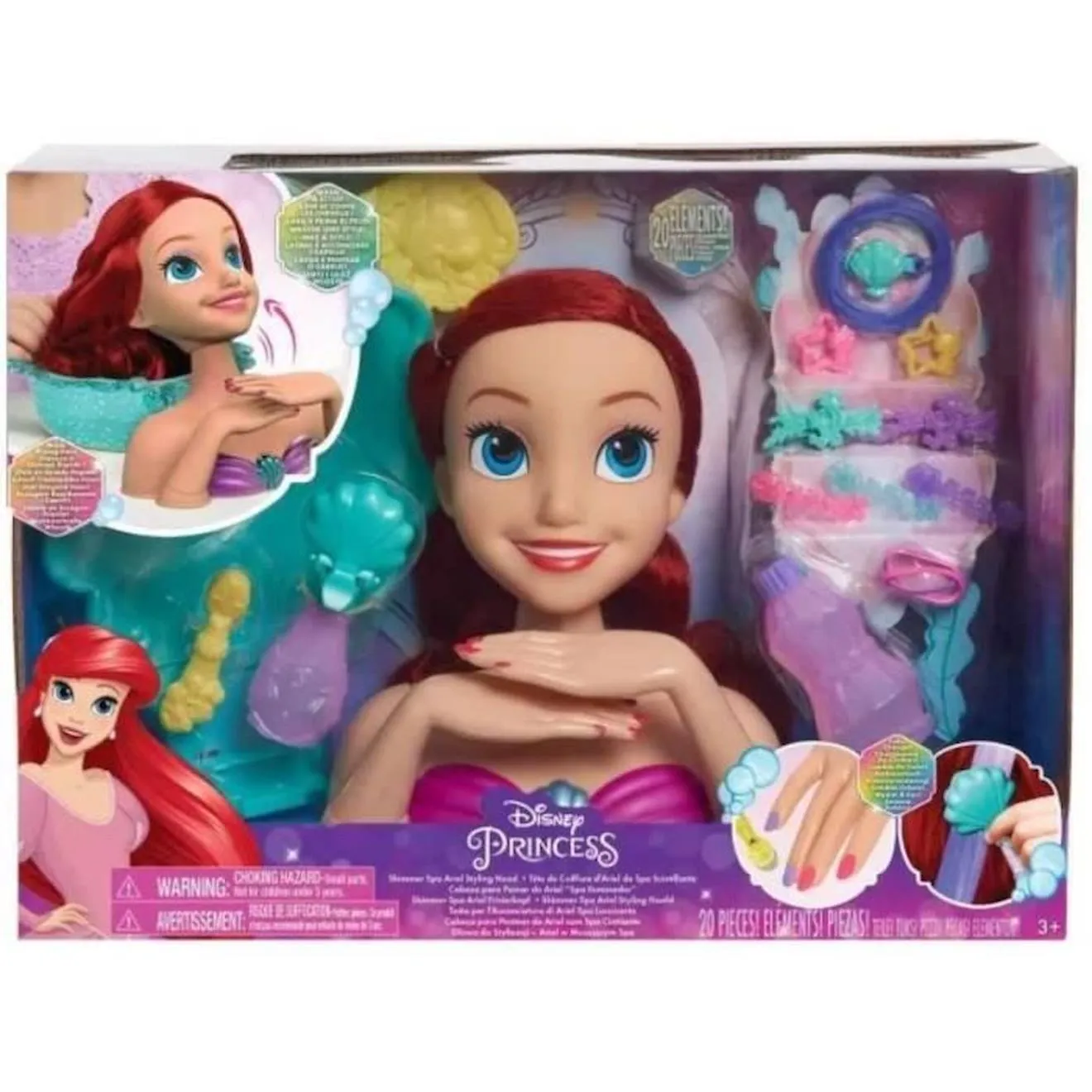 Disney Princesses - Tête à Coiffer Deluxe - Spa Ariel - Jouet Enfant avec Accessoires rose - Disney Princess