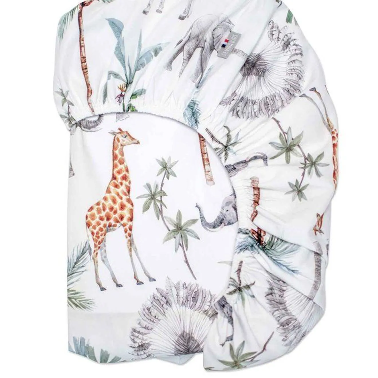 Drap-housse en coton, Safari Multicolore 90x190 blanc - Sevira Kids