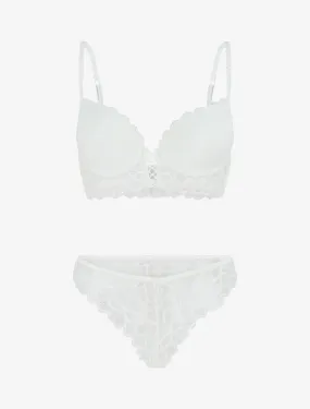 Ensemble soutien-gorge push up et tanga en dentelle - Blanc
