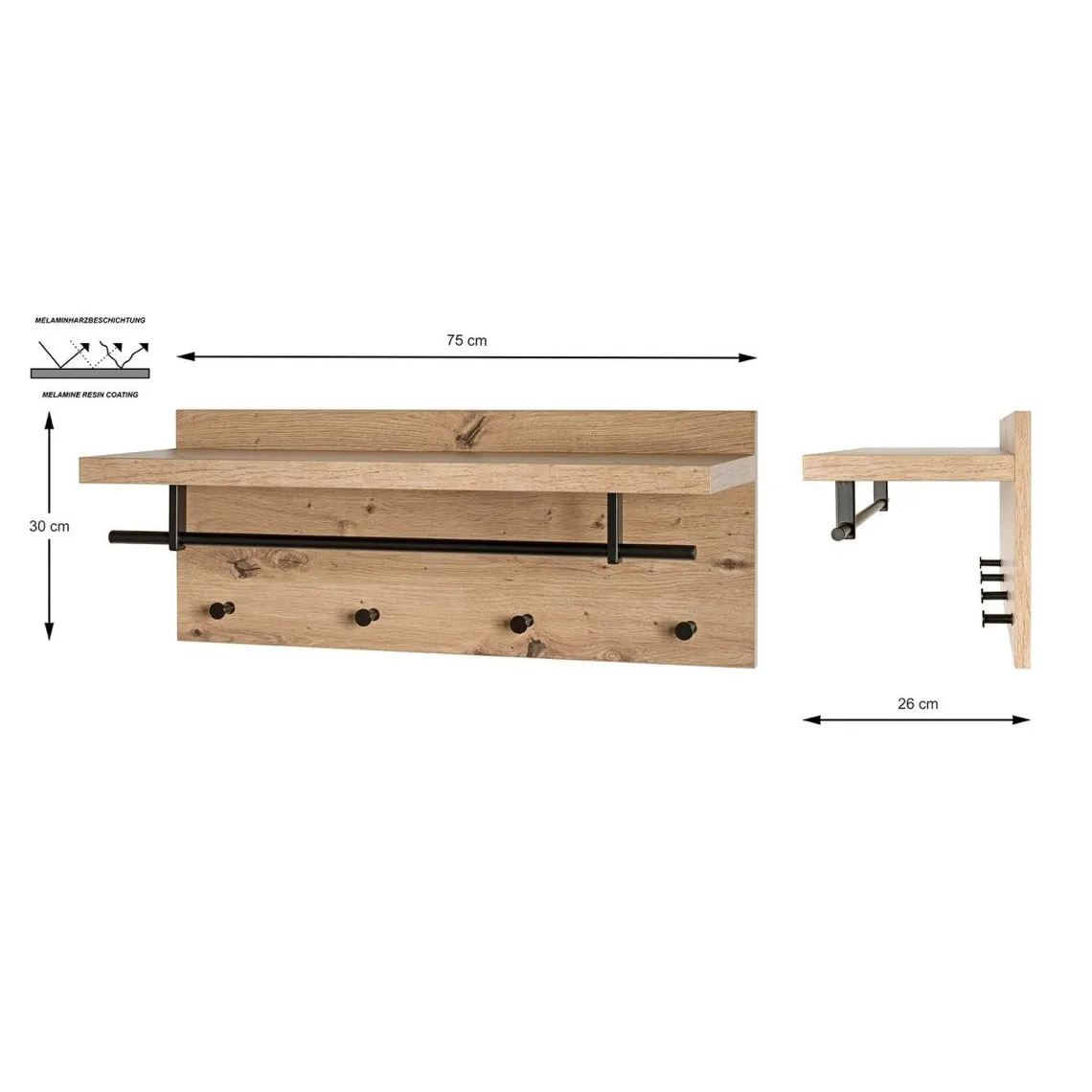 Garderobe murale multifonction tringle et crochets métalliques  | 3 Suisses