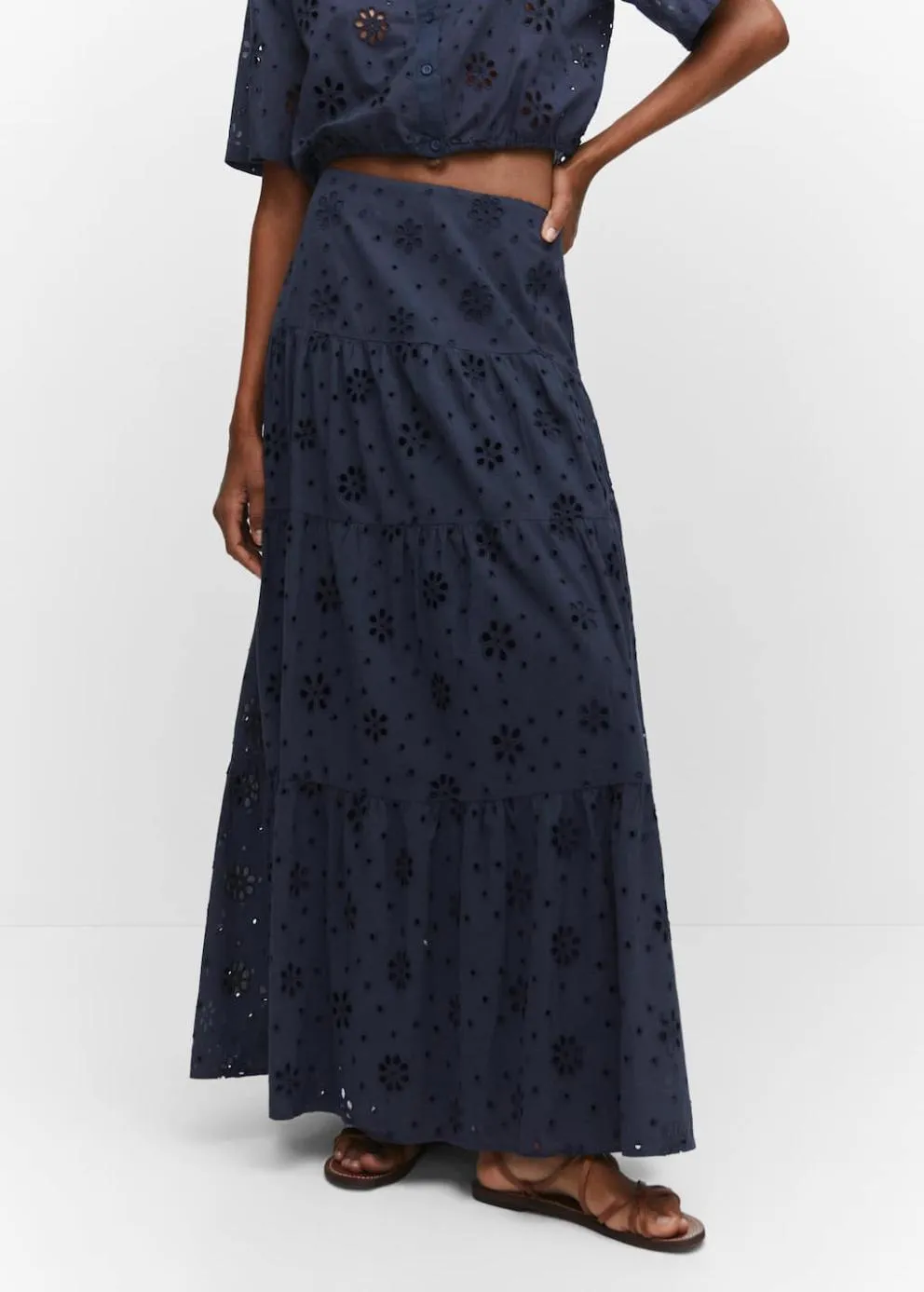 Jupe | Femme MANGO Jupe Brodée évasée Bleu Marine