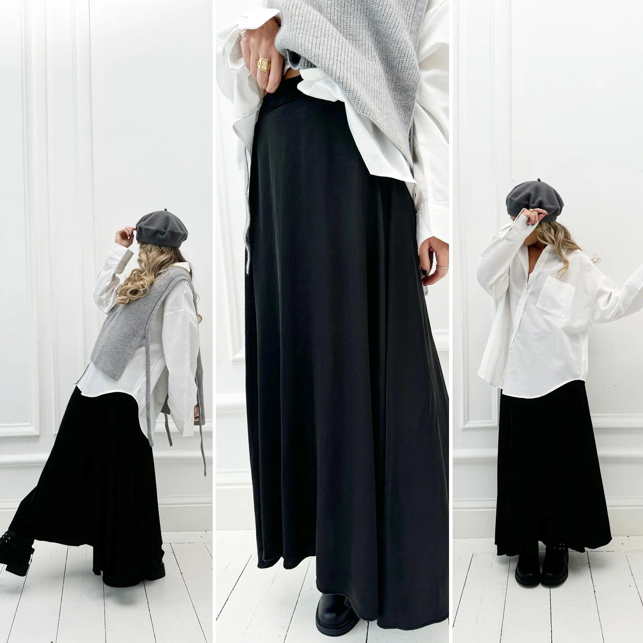 Jupe noire satinée taille élastique