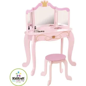 KidKraft - Coiffeuse Princess pour enfant en bois avec miroir et tabouret - Rose rose - Kidkraft