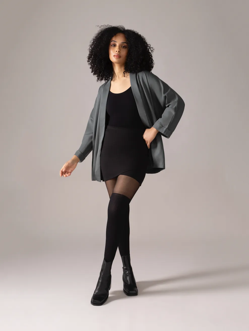 Layering Kimono Blazer with Belt in Stormy Green | From Rachel