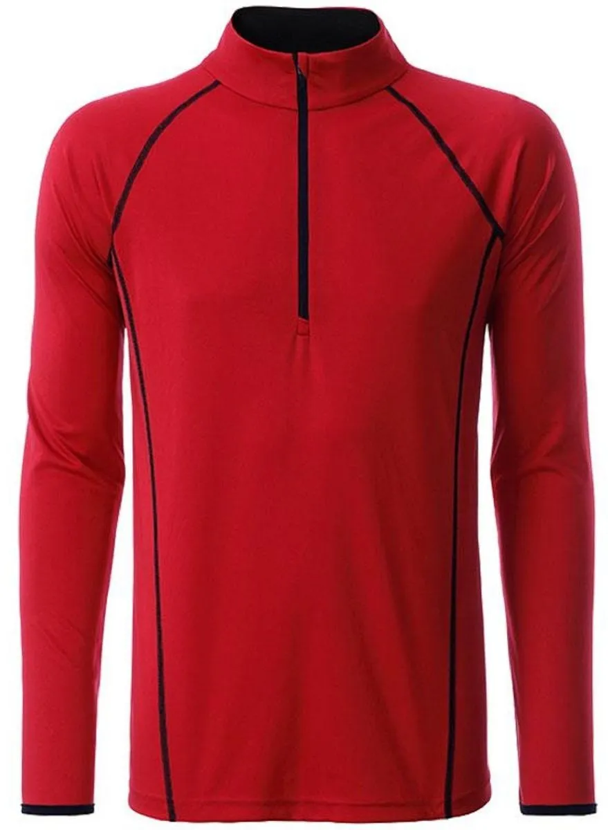 Maillot running respirant manches longues - Homme - JN498 - rouge et noir 