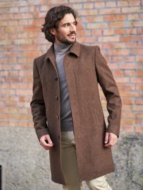 Manteau Ezra mi-long en laine non teinte foncé