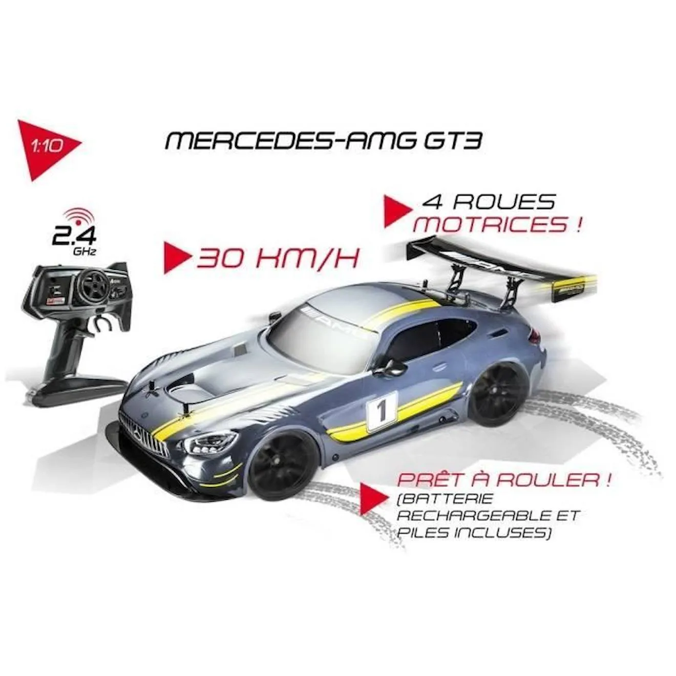 MONDO Voiture radiocommandée Mercedes AMG GT3 - Echelle 1:10 - A partir de 8 ans gris - Mondo