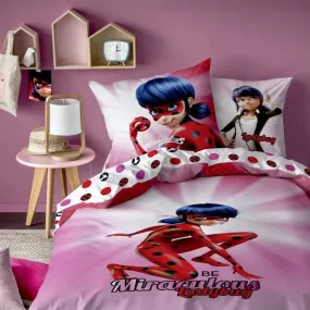 Parure de lit imprimée 100% coton - Miraculous Ladybug Space - Rose - Enfant - 140x200 cm rose - Miraculous