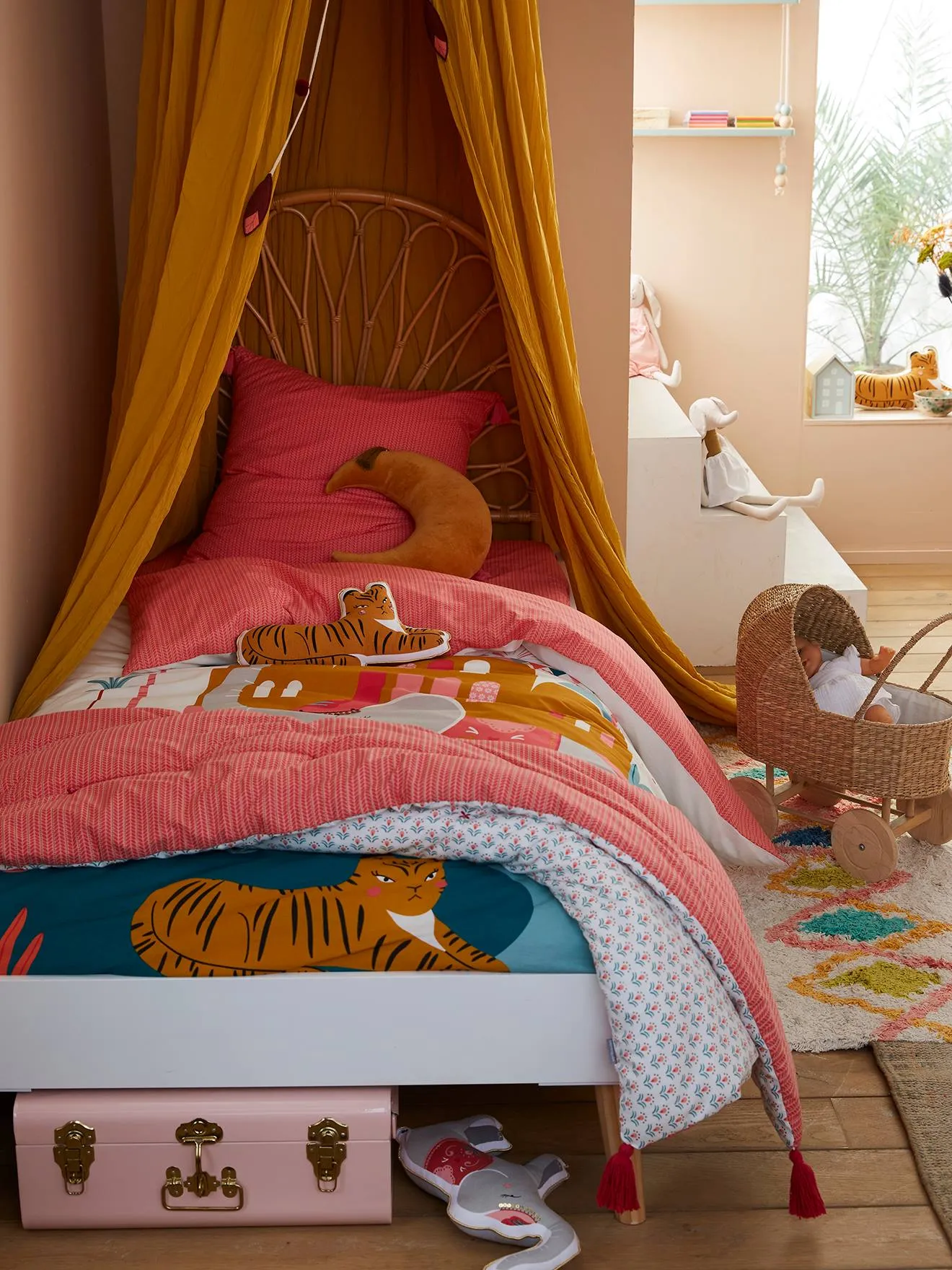 Parure housse de couette + taie d'oreiller enfant EDEN INDIA écru / multicolore - Vertbaudet