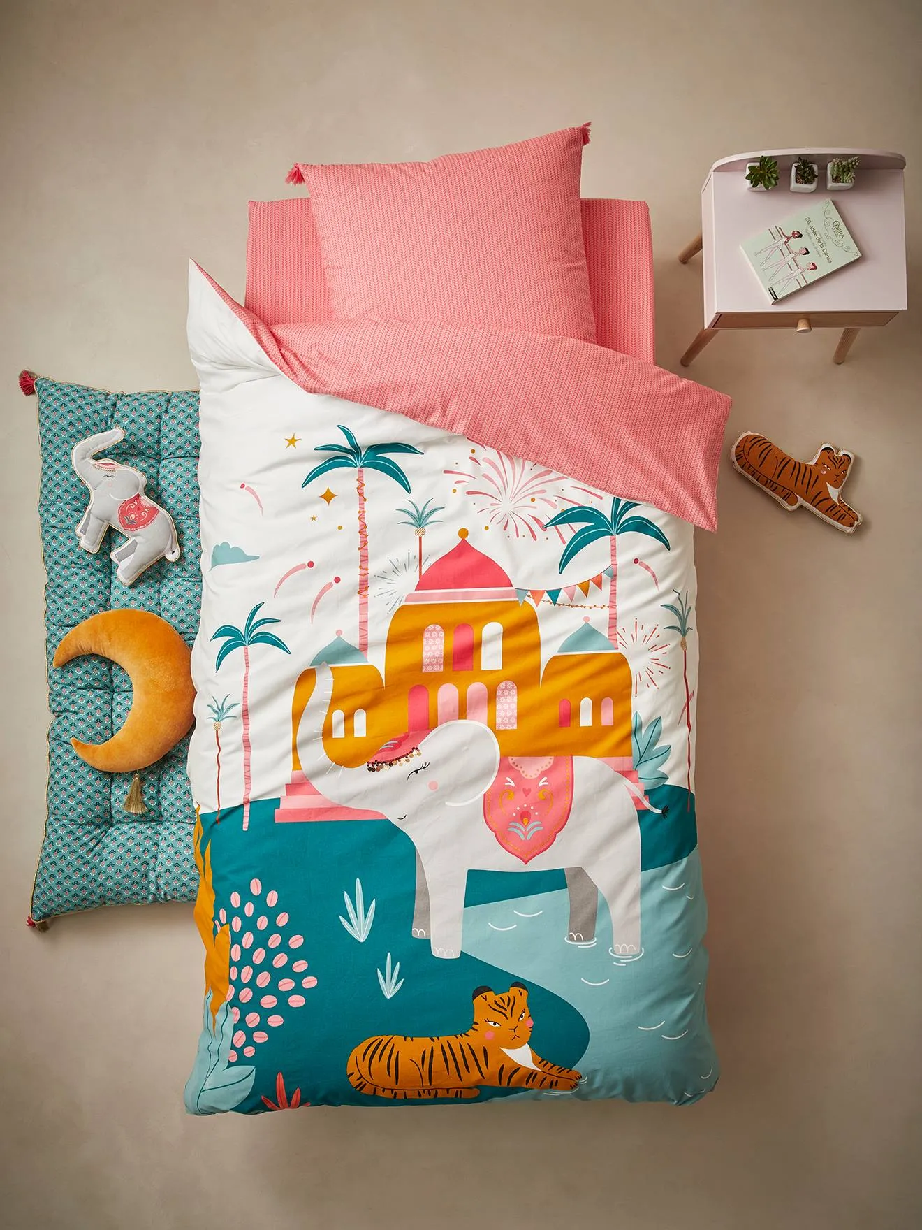 Parure housse de couette + taie d'oreiller enfant EDEN INDIA écru / multicolore - Vertbaudet