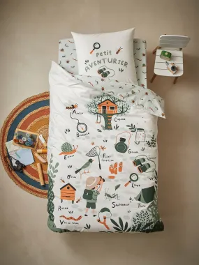 Parure housse de couette + taie d'oreiller enfant MA CABANE bleu gris - Vertbaudet