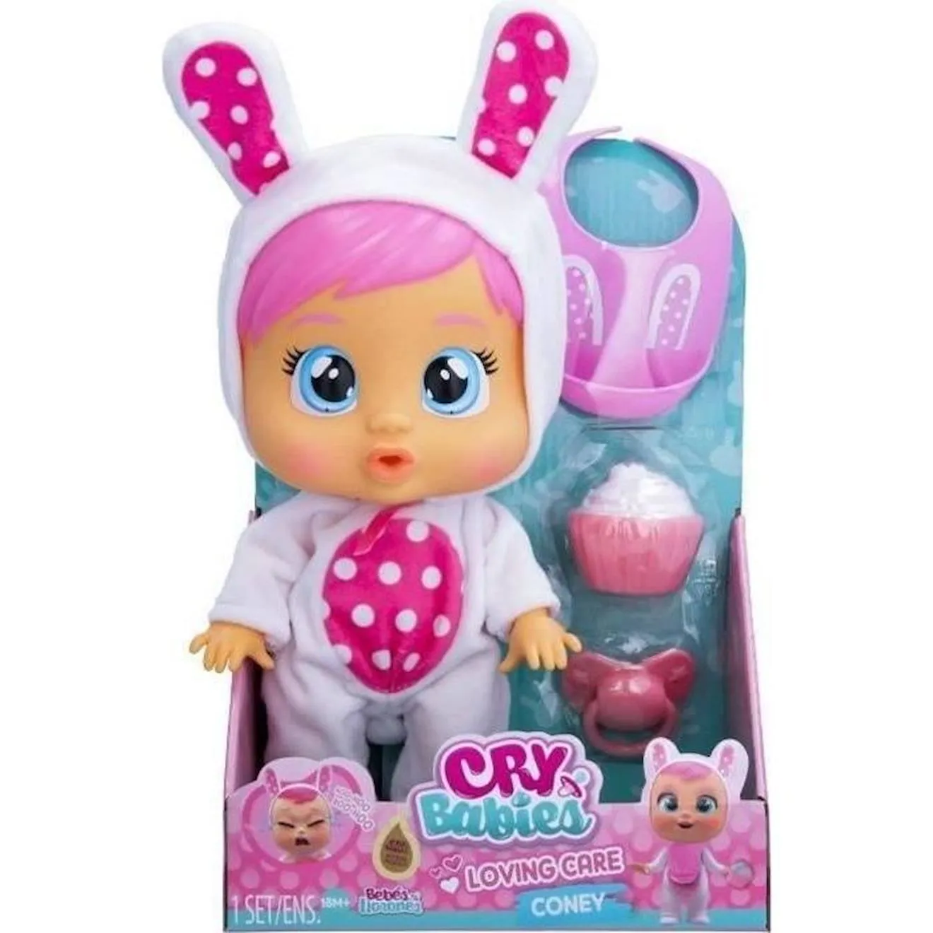 Poupon Cry Babies Lovin' Care - Coney - IMC TOYS - Mixte - Rose - 18 mois - 3 accessoires rose - Imc Toys