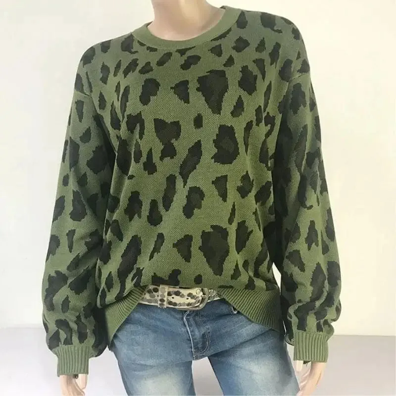 Pull Léopard Femme Kaki