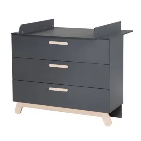 ROBA Commode à Langer Jara - Plan Amovible - Pieds et Poignées en Bois Véritable - Hauteur de Langer 93 cm - Anthracite gris - R