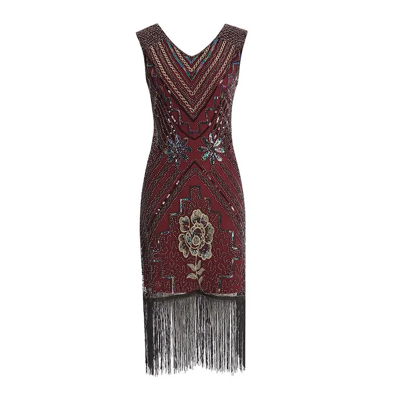 Robe Année 30 Fleurs Rouge