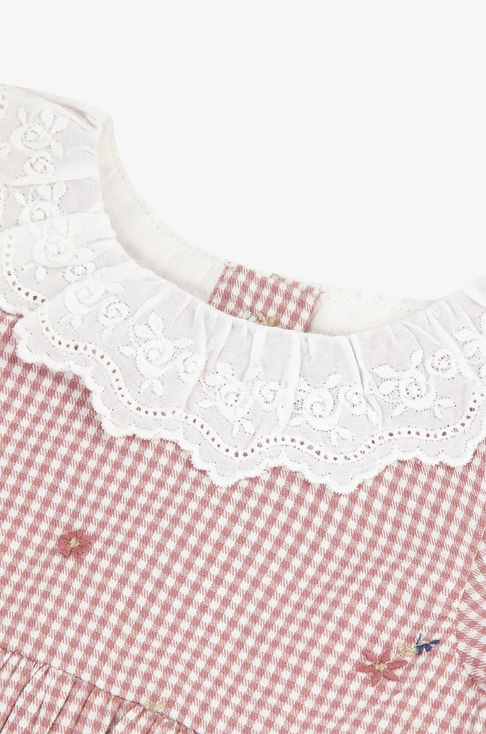 Robe bébé à carreaux vichy et broderies florales