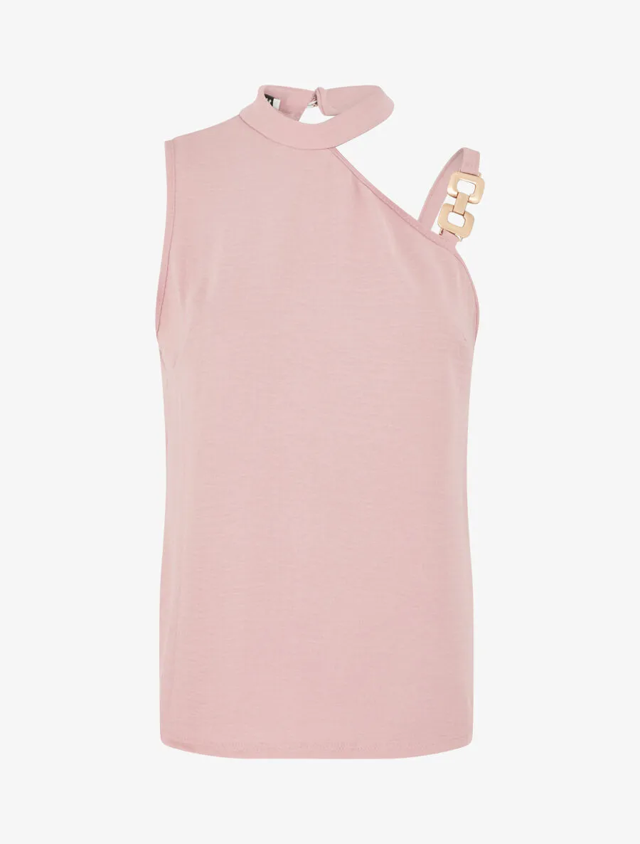 Top asymétrique à bretelle en chaîne - Rose