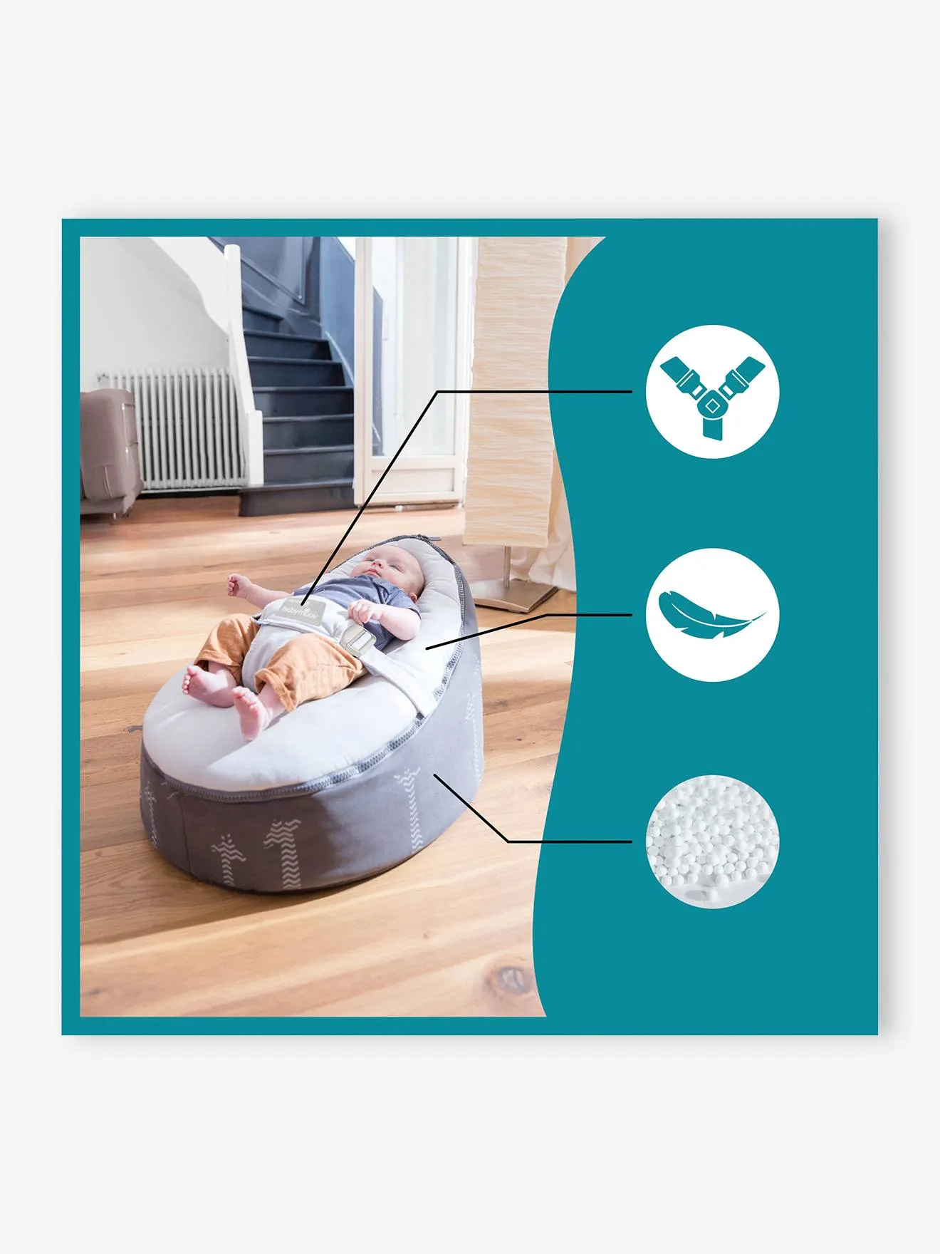 Transat et pouf Doomoo Nid BABYMOOV blanc / gris - Babymoov