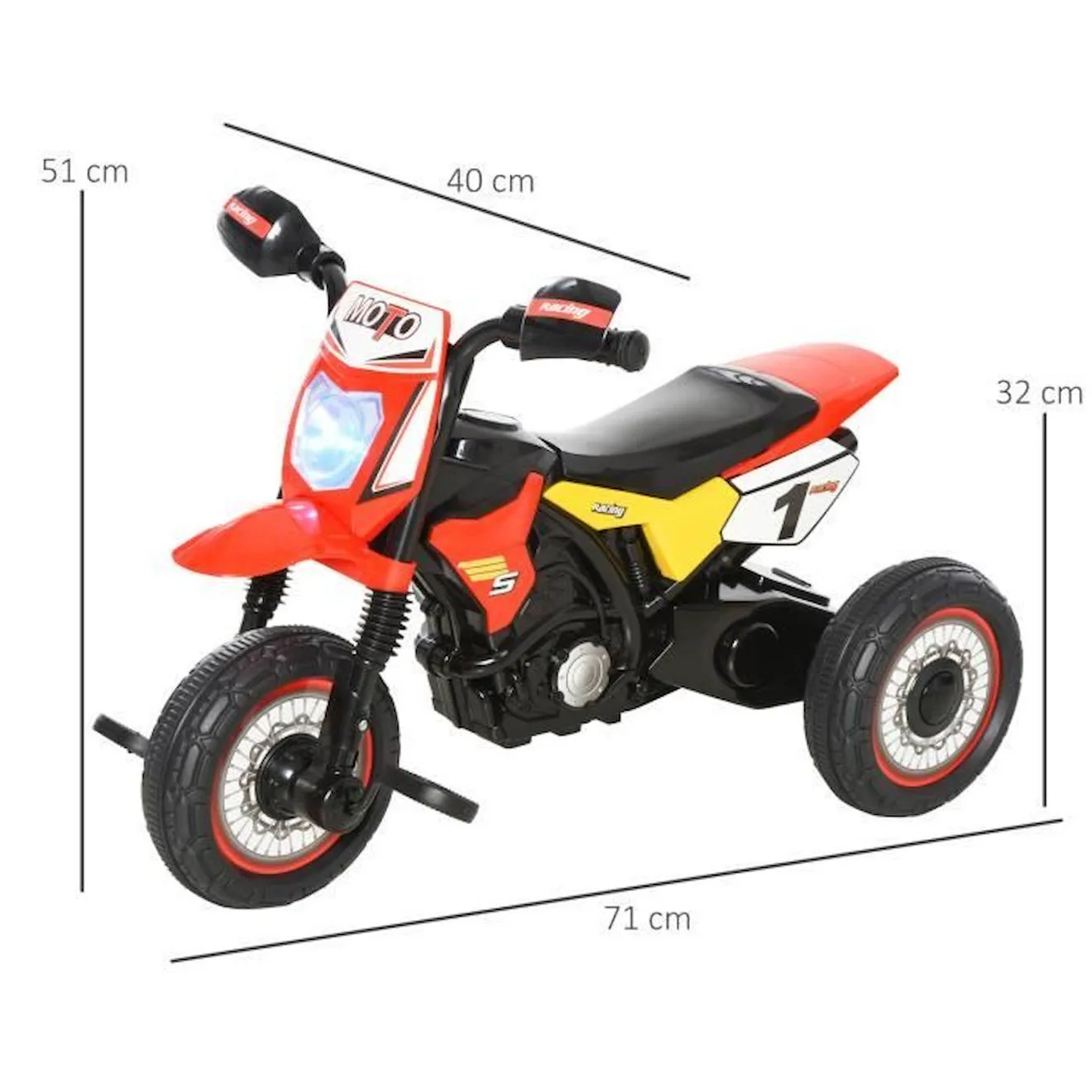 Tricycle Enfant Moto Cross Effets Musicaux et Lumineux avec Coffre de Rangement Rouge - HOMCOM rouge - Homcom