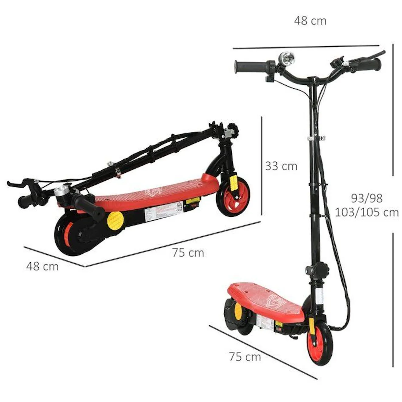 Trottinette électrique 120 W pliable pour enfant 7-14 ans 12 Km/h max. autonomie 10 Km max. rouge rouge - Homcom