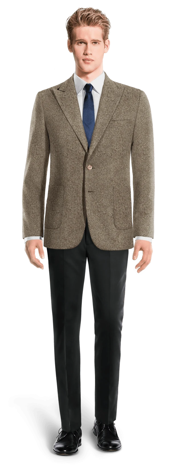 Veste brun clair en donegal tweed revers en pointe
