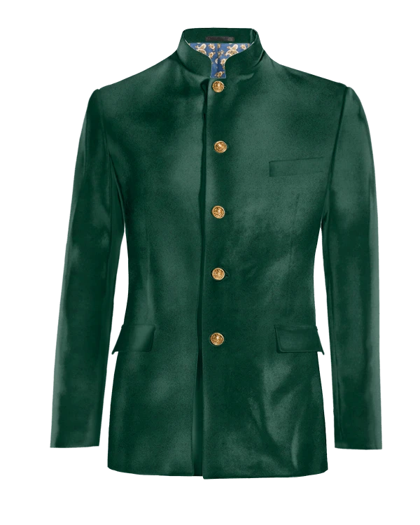 Veste col mandarin verte en velours édition limitée