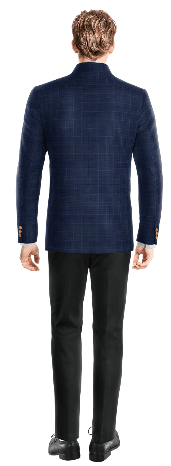 Veste col mao bleu marine à carreaux de mi-saison