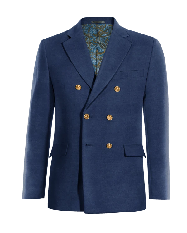 Veste croisée bleu marine en lin à larges revers