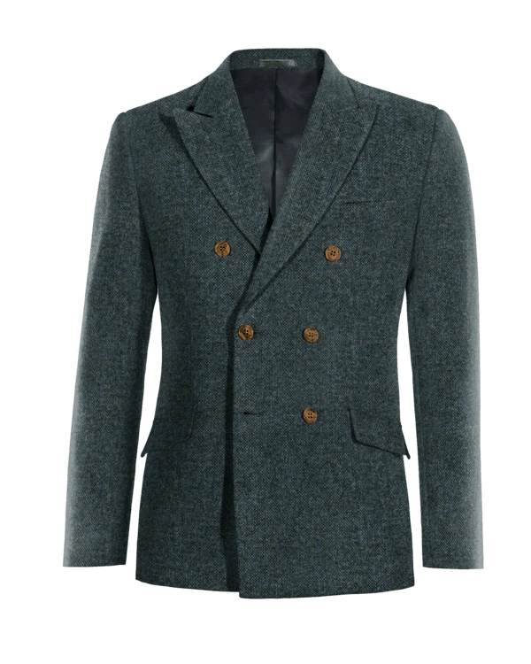 Veste croisée bleue en donegal tweed