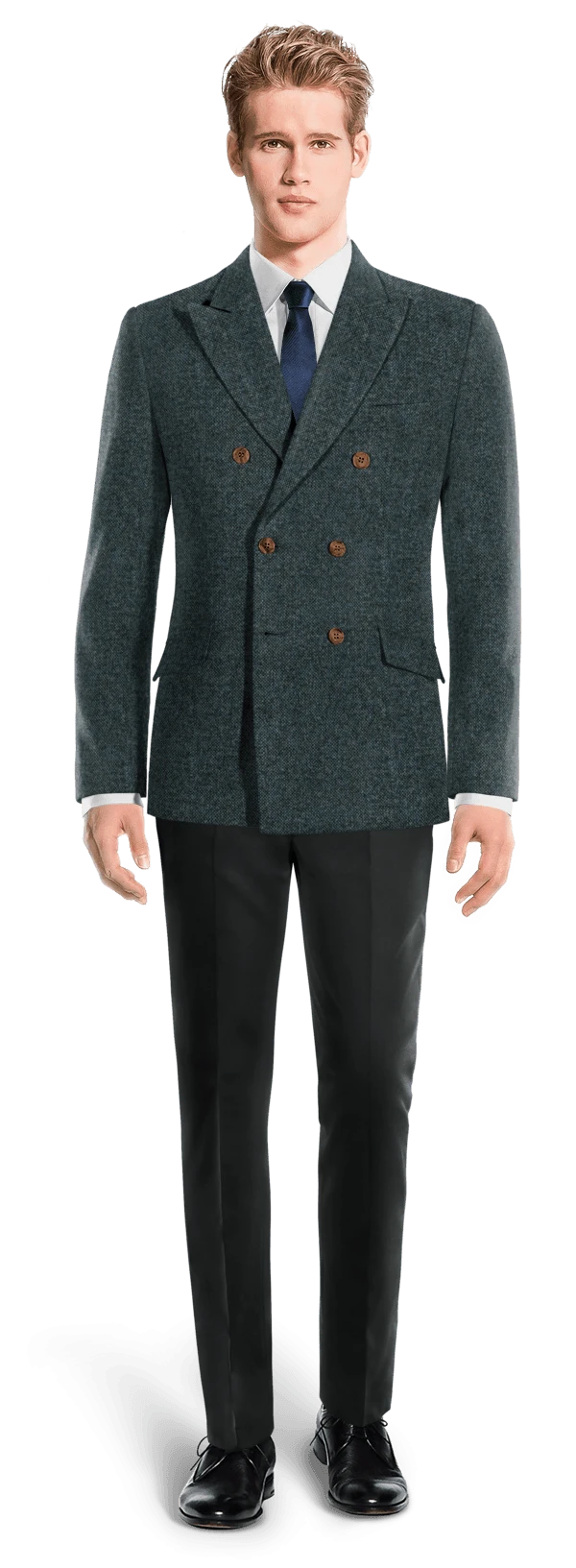 Veste croisée bleue en donegal tweed