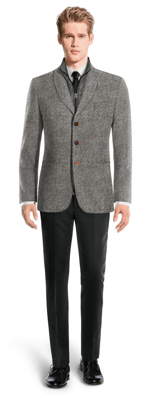 Veste gris clair en donegal tweed col châle