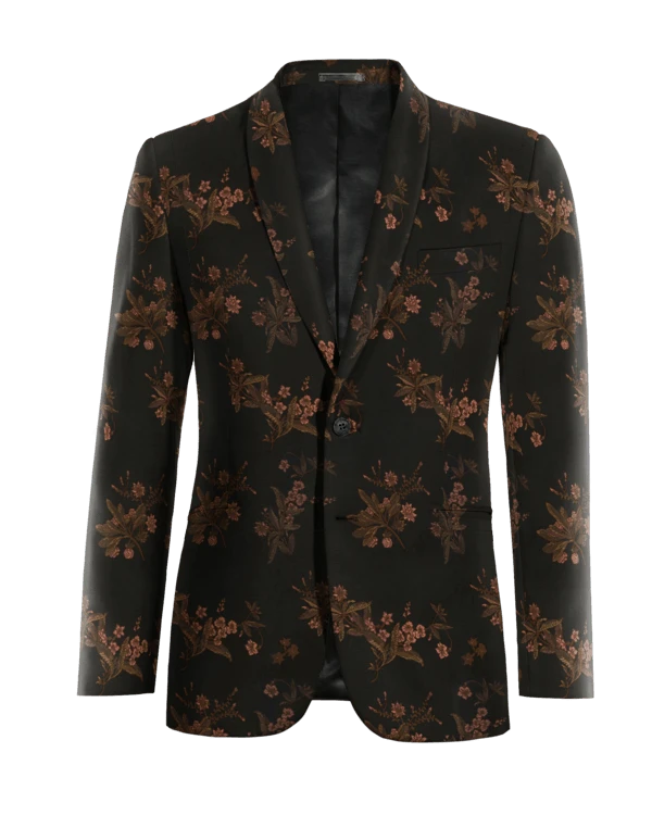 Veste noire à motif floral en jacquard col châle